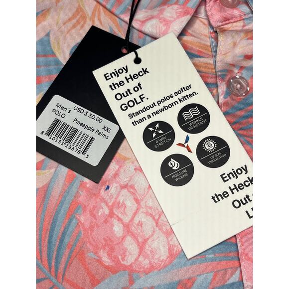 YATTA Men's Golf Polo Shirt Pineapple Palms Stretch Wicking UPF 40 Size 2XL - Picture 3 of 7